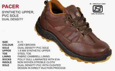 Pacer Leather Finish Dual Density PVC Sole Safety Shoes