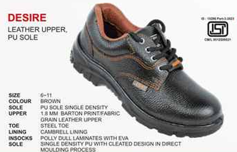Desire Brown Leather Upper Single Density PU Sole Safety Shoes