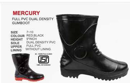 Mercury 9-Inch Full PVC Dual Density Sole Industrial Gumboots