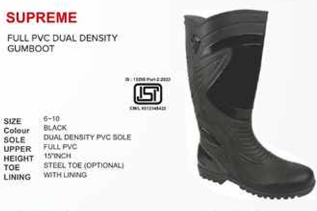 Supreme 15-Inch Heavy Duty Full PVC Mining Gumboots (Black)