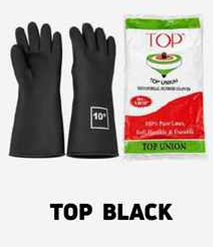 Top Union Full Black Rubber Gloves 10/14 Inch